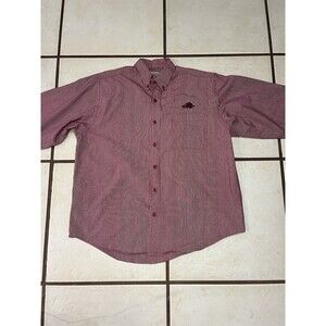 Joe College Arkansas Razorback Red Long Sleeve Button Up Plaid Shirt Mens Size L